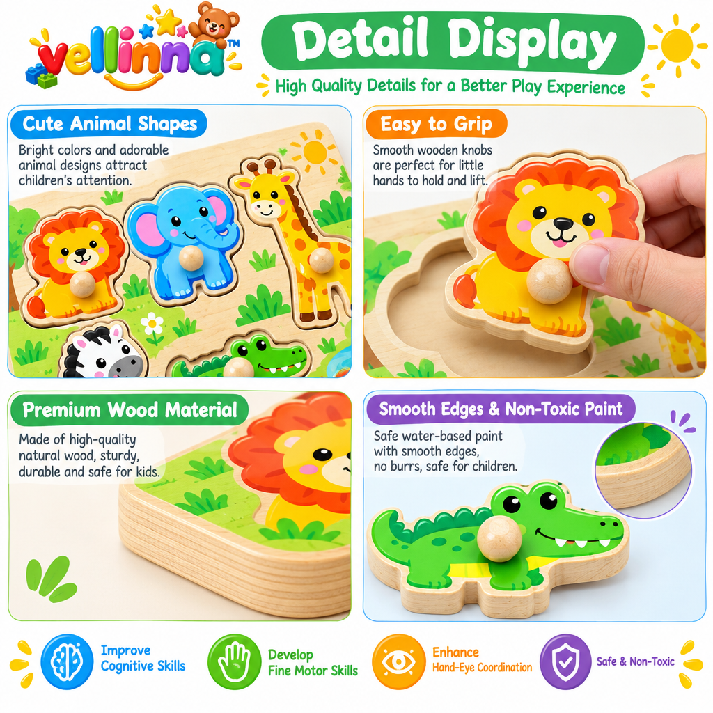Safari Animal Wooden Knob Puzzle - image 3