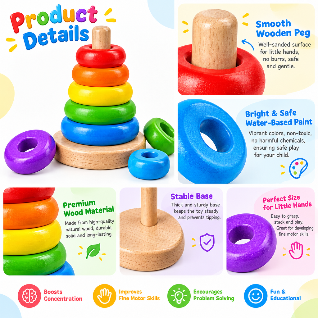 Rainbow Wooden Stacking Rings - image 2