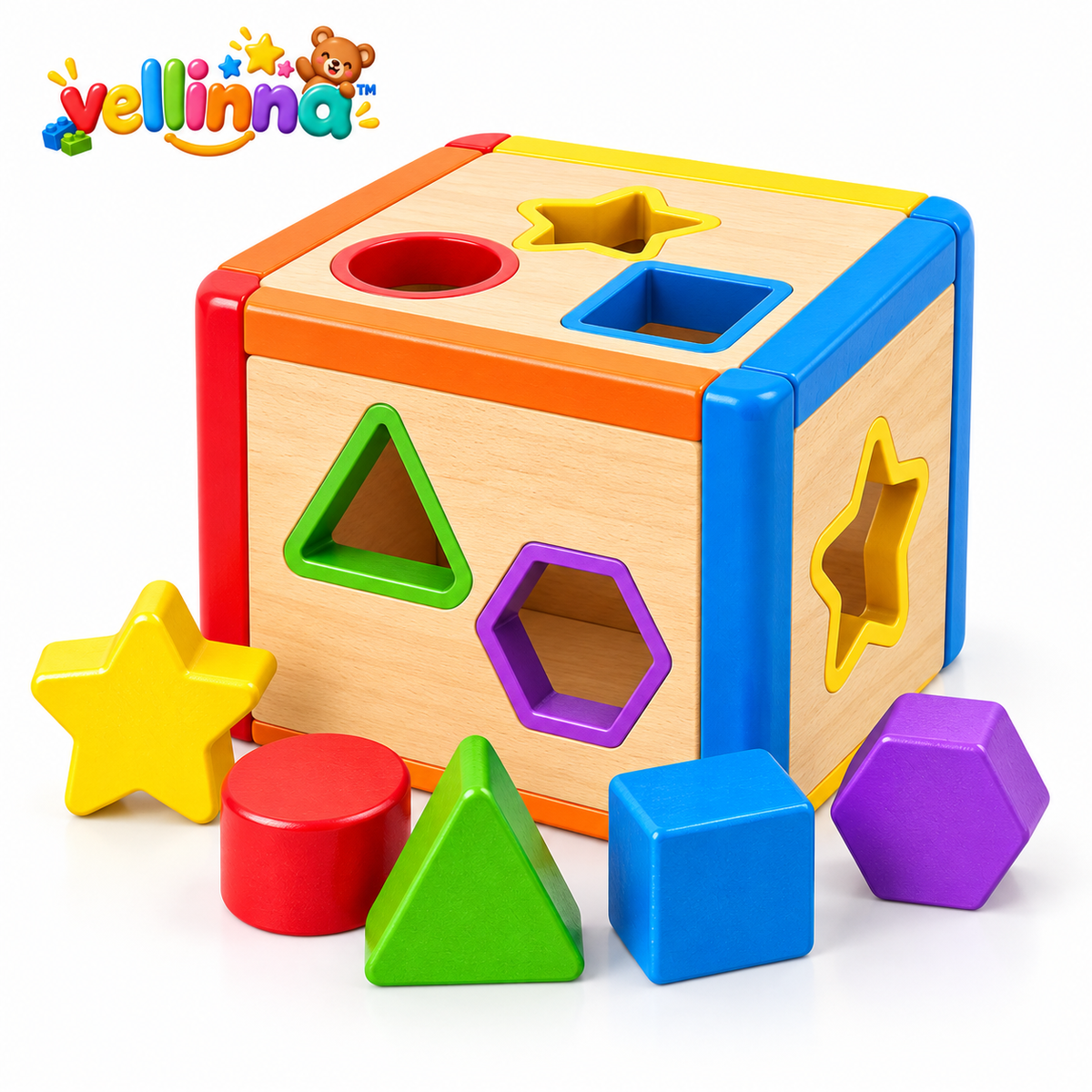 Rainbow Wooden Shape Sorter Cube - image 1