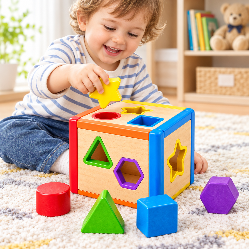 Rainbow Wooden Shape Sorter Cube - image 2