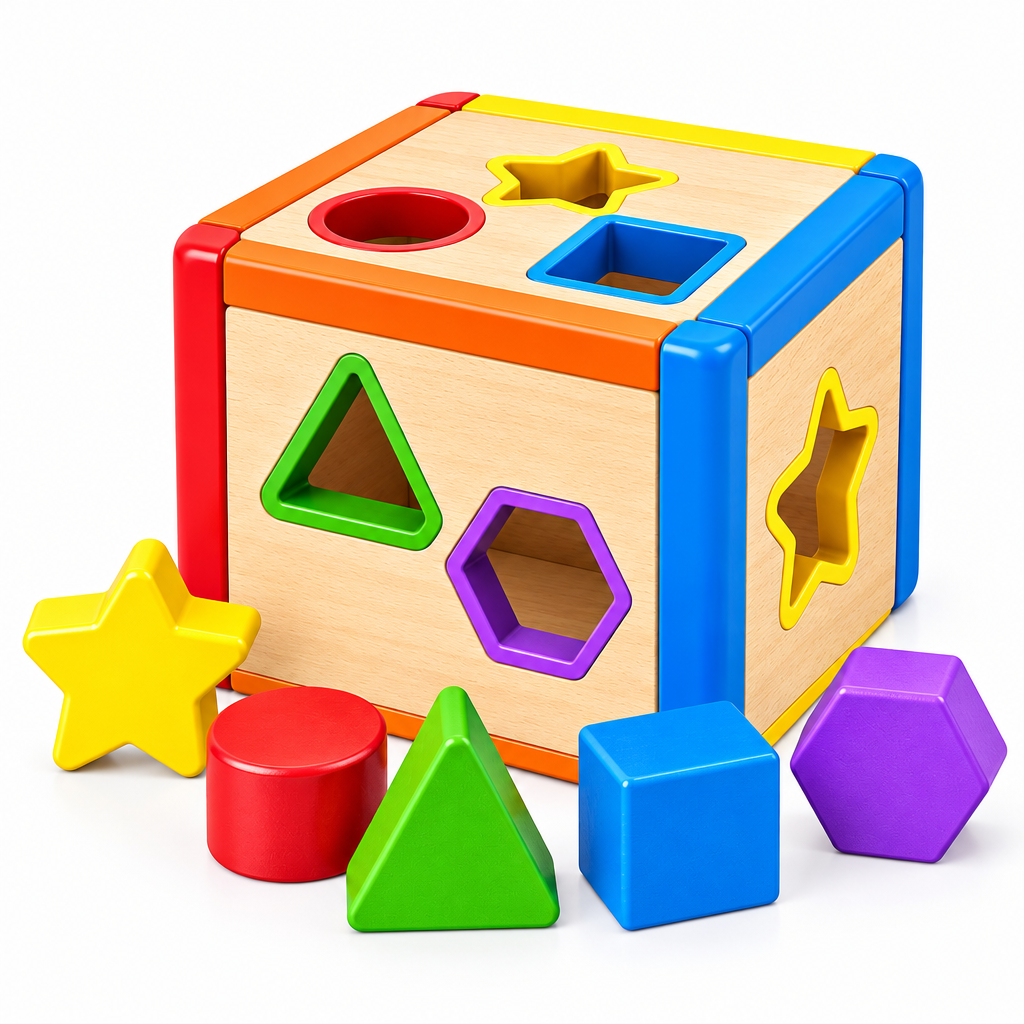 Rainbow Wooden Shape Sorter Cube - image 3