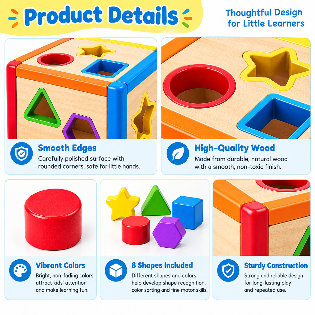 Rainbow Wooden Shape Sorter Cube - image 4