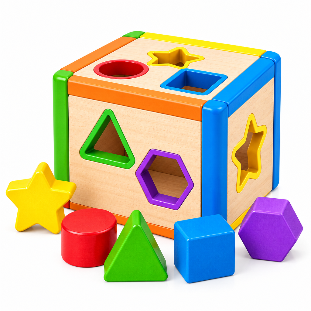 Rainbow Wooden Shape Sorter Cube - image 5